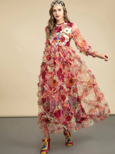 Women's Romantic Long Sleeve Floral Ruffle Maxi Dress